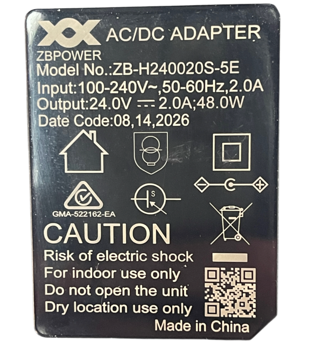 ZBPOWER ZB-H240020S-5E 24V 2A 48W AC/DC Power Supply