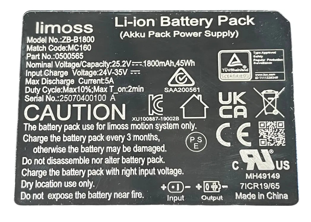 Limoss ZB-B1800 Battery Akku Pack Power Supply MC160 501683 NO ADAPTER Limoss ZB-B1800 Battery Akku Pack Power Supply MC160 501683 NO ADAPTER