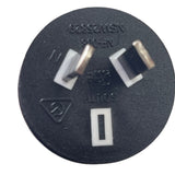 Close-up of the Australian three-pin plug on the Figure 8 power lead