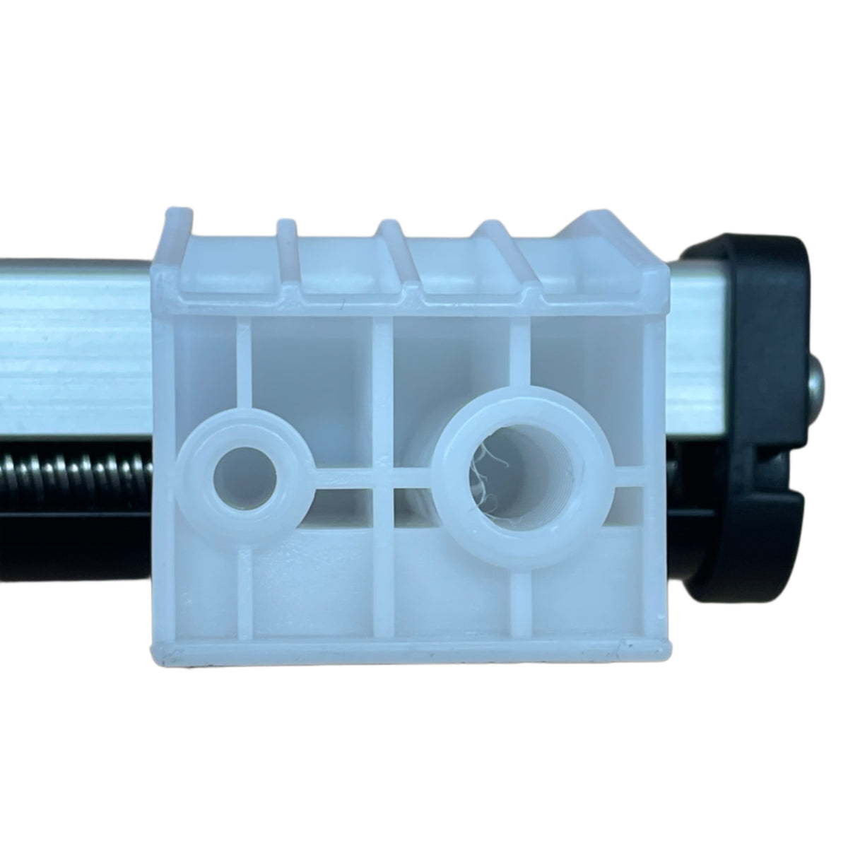 White sliding carriage and mounting holes on Kaidi KDPT010-101 actuator