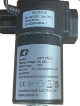 Kaidi KDYJT013-120 motor labels showing DC 29V, 76W and 10% duty cycle