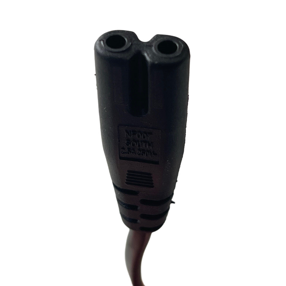 Front view of the figure-eight IEC C7 connector showing its two round openings