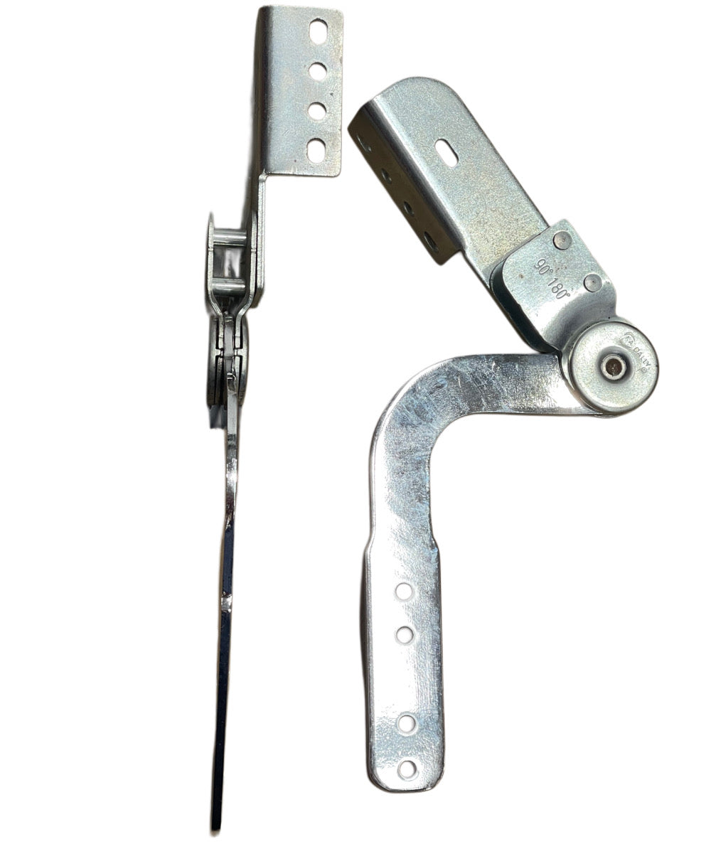 Front and side views of example curved metal mechanisms and mounting brackets